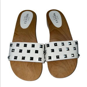 Sesto Meucci White Leather Studs Sandals Size 8